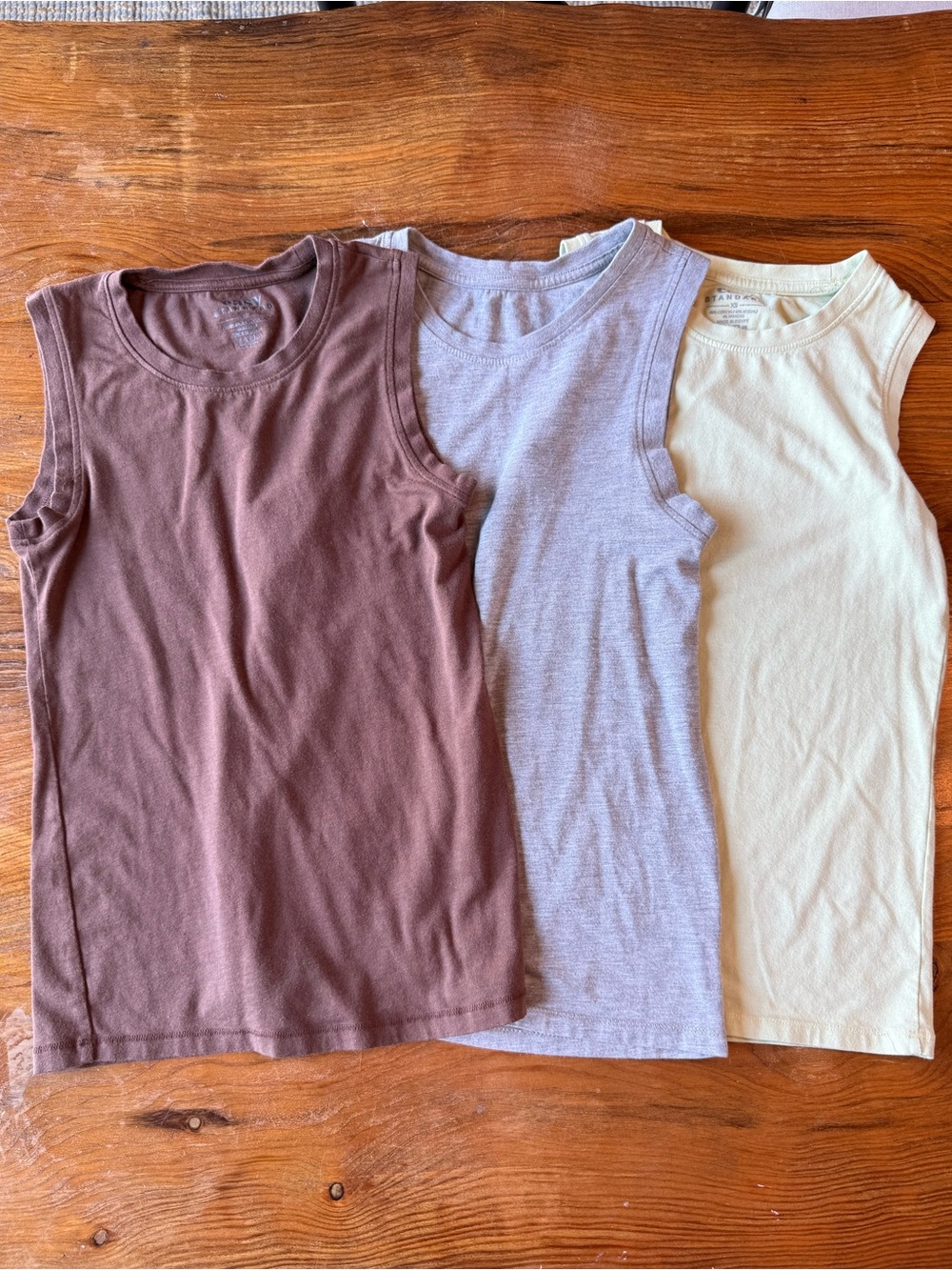 Easy Standard Women’s Sleeveless Muscle Tank Bundle- Brown, Gray, Light Green XS